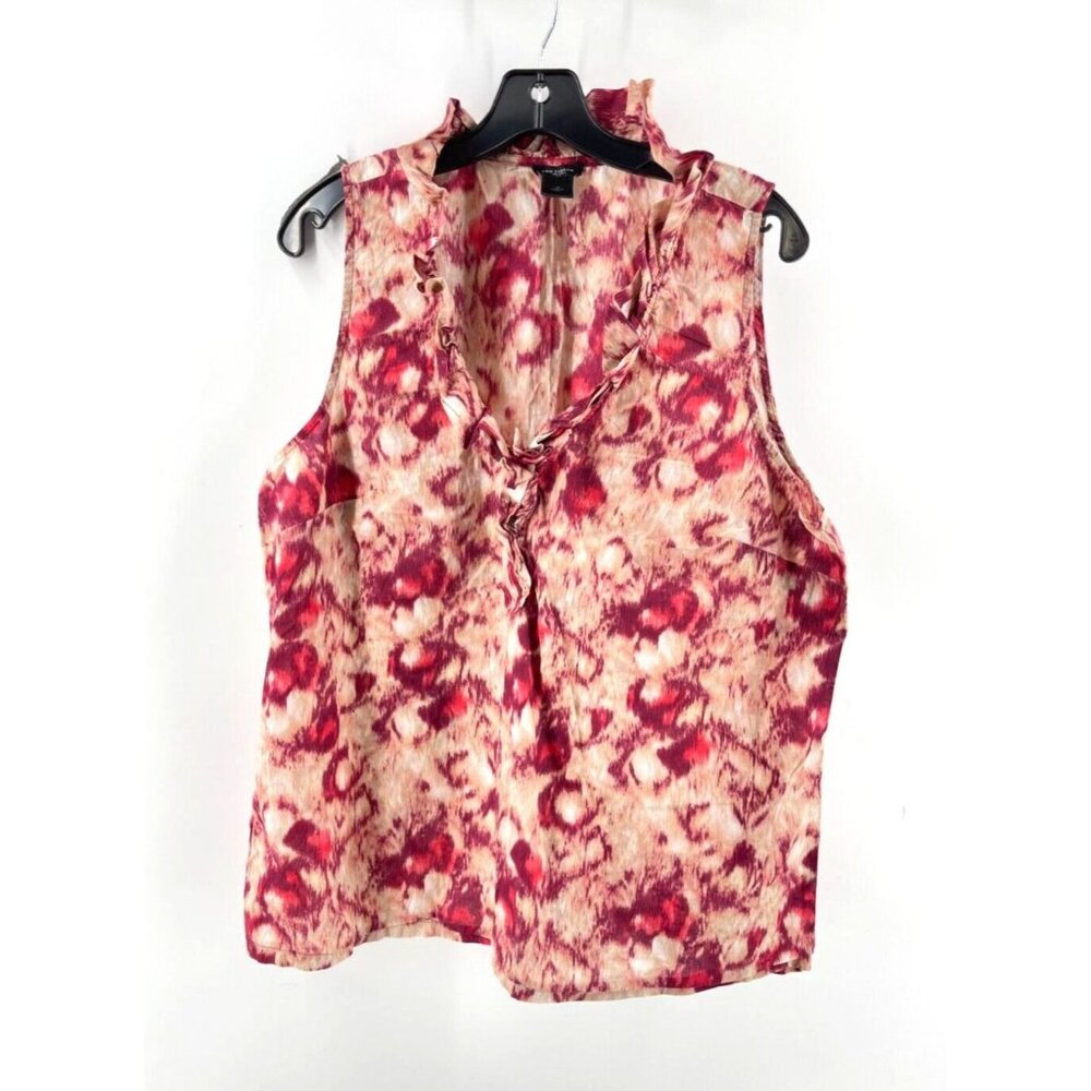 Ann Taylor Women's Mottled Pink Sleeveless Ruffle V Neck Top Blouse Size 18